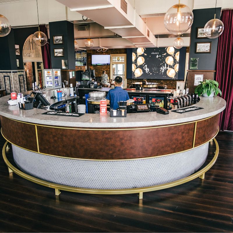 The circular bar at the normanby hotel public bar where functions and parties are held